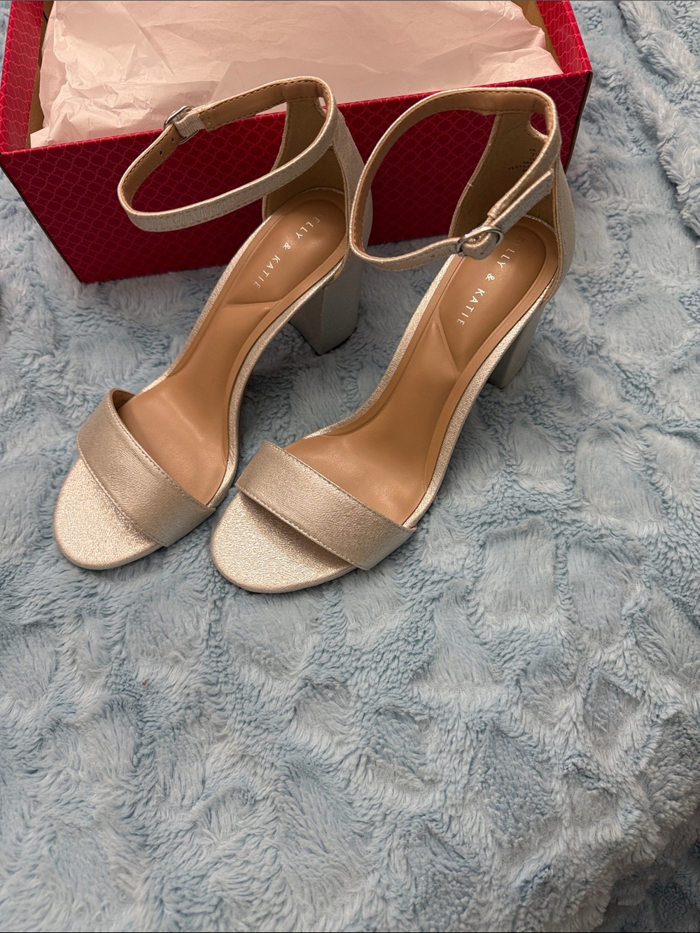 Silver Ankle-Strap Block Heel Sandals